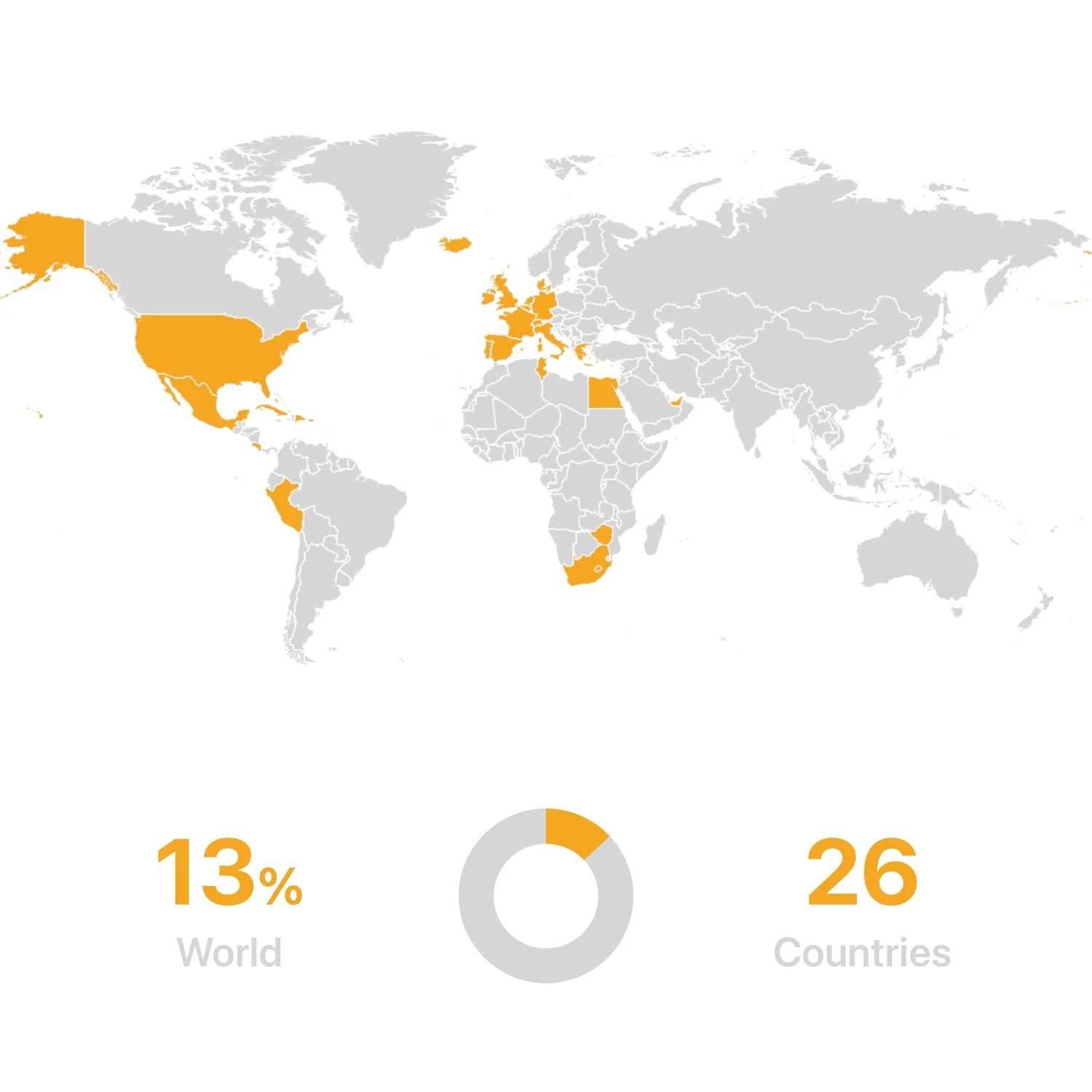 World map with visited places highlighted